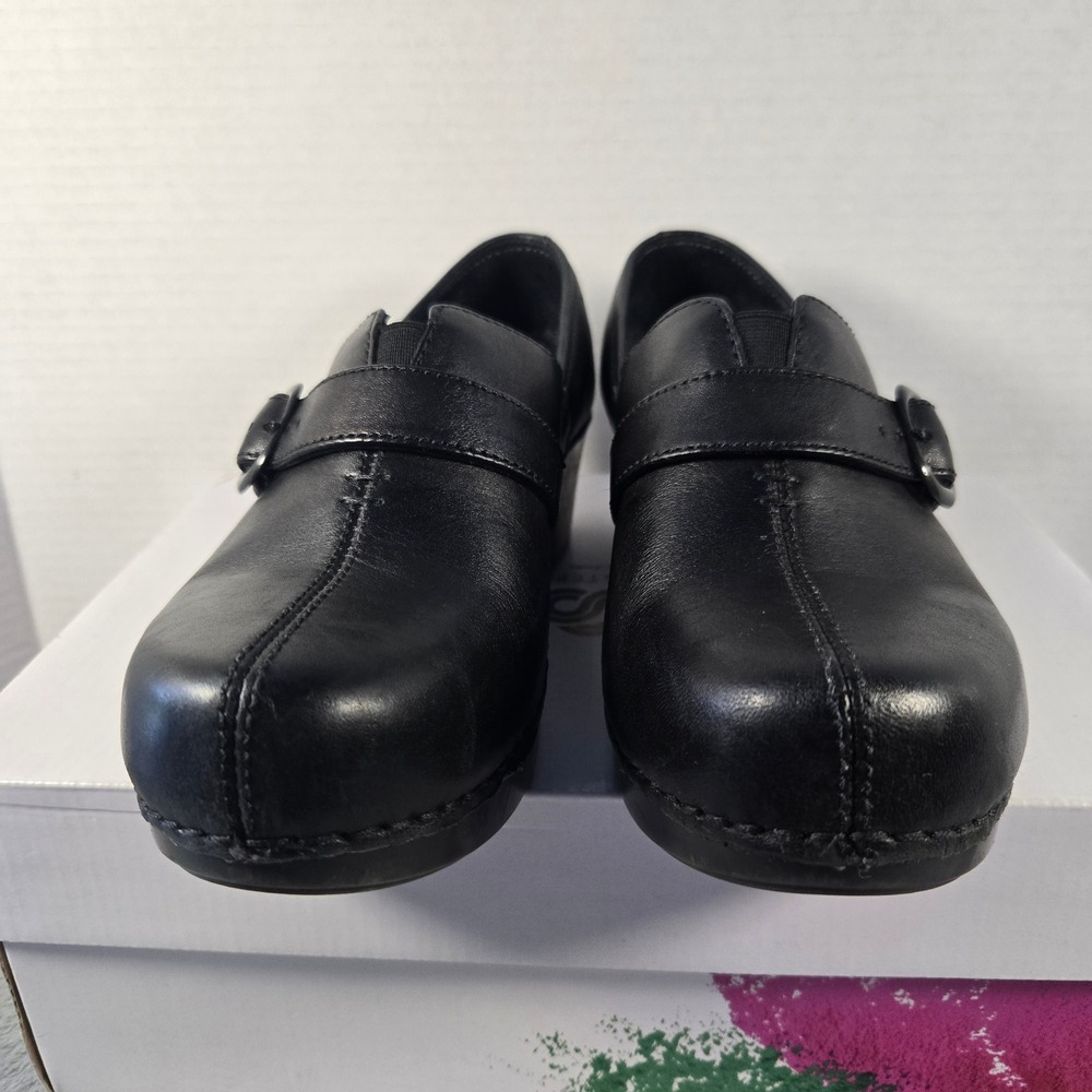 Dansko TamaraBlack Leather Buckle Strap Clogs Mary Jane Block Heel Shoes 36 - Picture 5 of 9